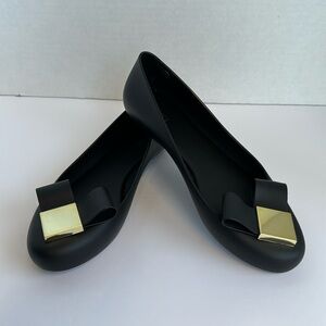 Melissa black ballets flats with Gold Detail